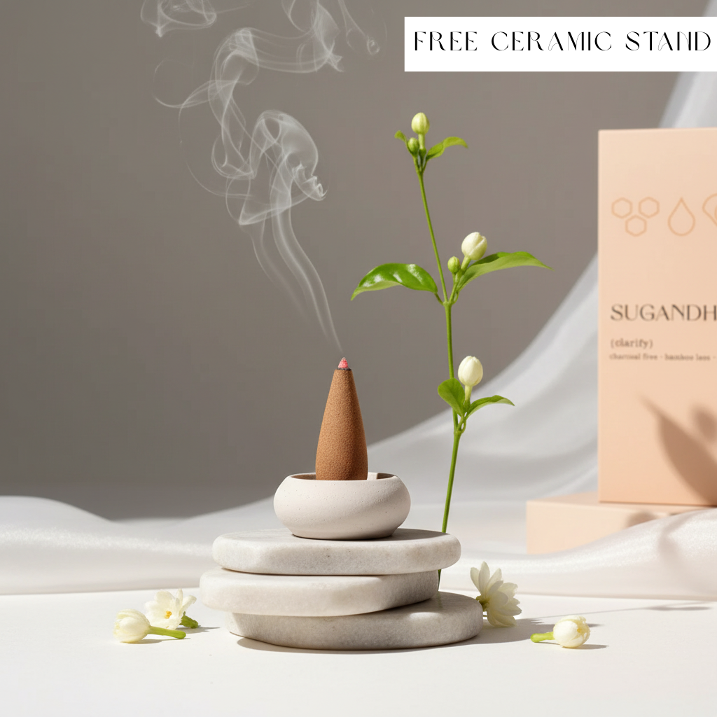 Mogra Incense Cones + Free ceramic Stand