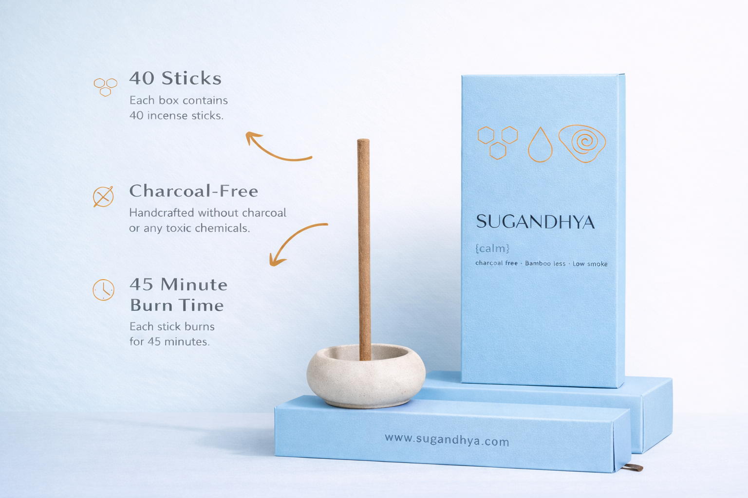Coconut Incense Sticks + Free ceramic Stand